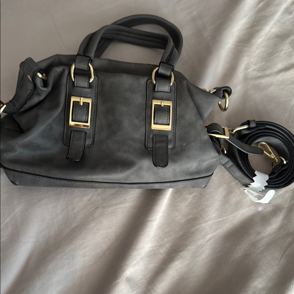 Gray Handbag with Gold Accents. Small hobo